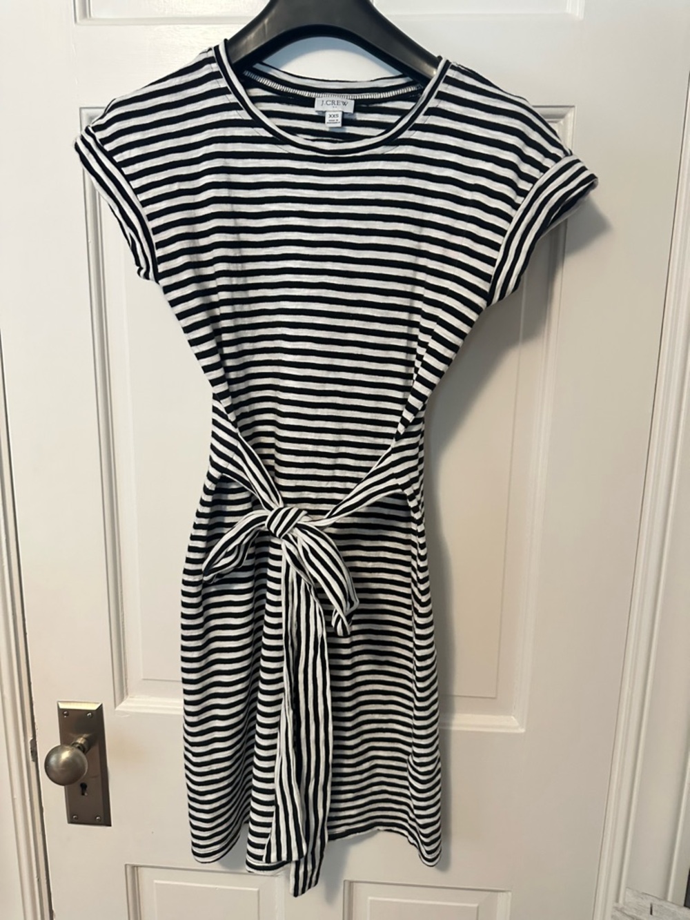 J. Crew Black & White Striped Tie-Waist Mini Dress - XXS